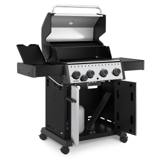 Crown S 440 with the lid open and both cabinet doors swung wide, cast iron grid inside, side burner cover raised