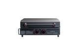 Gridiron Gameday straight on with the lid closed, long lid handle, two knobs and the side carry handle on the left