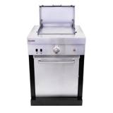 Char-Broil Medallion griddle module with the lid raised, showing the bare stainless griddle plate and knob