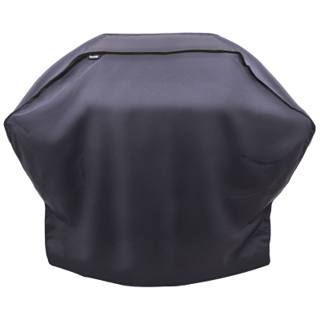 Black Char-Broil grill cover with a piped top panel and a small brand tab, on a plain white background