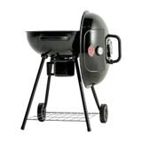 Char-Griller 22-inch kettle grill from the side with the lid swung open, lid dial and cool-touch handle in view