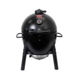 Black Char-Griller AKORN Jr. kamado on three legs, lid closed, with side handles and a dome gauge