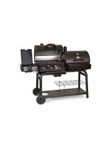 Char-Griller Duo 5050 in full, gas chamber and side burner on the left, charcoal chamber on the right