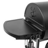 Close-up of the Gambler E1416 fixed side shelf and utensil hooks, with the rotating lid damper above