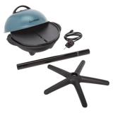 Cuisinart CEG-1149 as shipped: bowl and teal lid, the control probe and cord, the stand pole and its five-arm foot