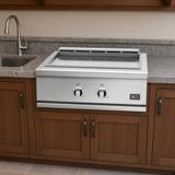 DCS 30-inch Series 9 stainless steel griddle head on, LEFT and RIGHT control dials on the front panel