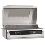 Fire Magic EL500i with the lid raised, showing the warming rack, inner liner walls and side mounting flanges