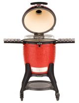 Classic III from the front with the dome raised, showing the cream ceramic interior and stacked stainless grates
