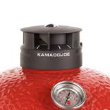 Black Kontrol Tower top vent on the red pebbled dome, with the dial thermometer set just below it