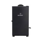 Masterbuilt 30-inch digital electric smoker, a plain black cabinet with a control panel on top, front view