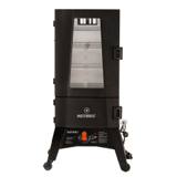 Masterbuilt ThermoTemp XL propane smoker, front view, window door over four racks, control panel and wheels below