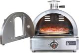 Mont Alpi oven with the door swung open and a pizza on the stone