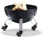 Apollo 22 bottom bowl on its own as a fire pit, split firewood stacked inside, three legs on locking casters