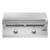 Napoleon Built-in 700 Series 32 griddle head, stainless lid down, two blue lit control knobs on the front panel