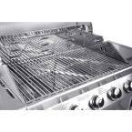 Lid raised on the Nexgrill Evolution Infrared Plus, showing the full run of stainless grates over the control knobs
