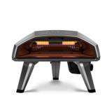 Ooni Koda 2 from the front, showing the stone floor and the twin burner glow