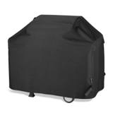 Black Unicook 55 inch cover draped over a cart grill, side strap and wheel showing at the hem