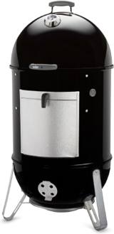 Weber Smokey Mountain Cooker Smoker 22 straight on, wide aluminum fuel door, lid thermometer, three steel legs